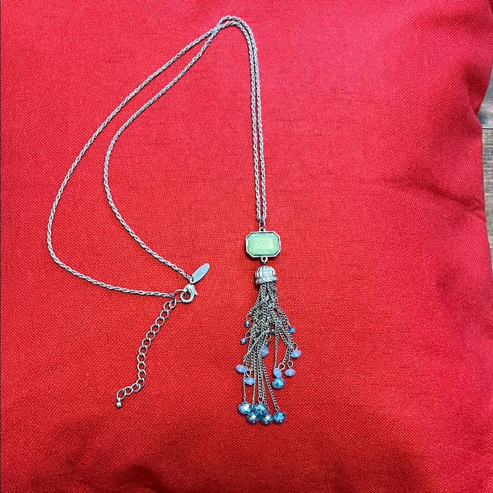 Elegant Silver and Blue Tassel Necklace